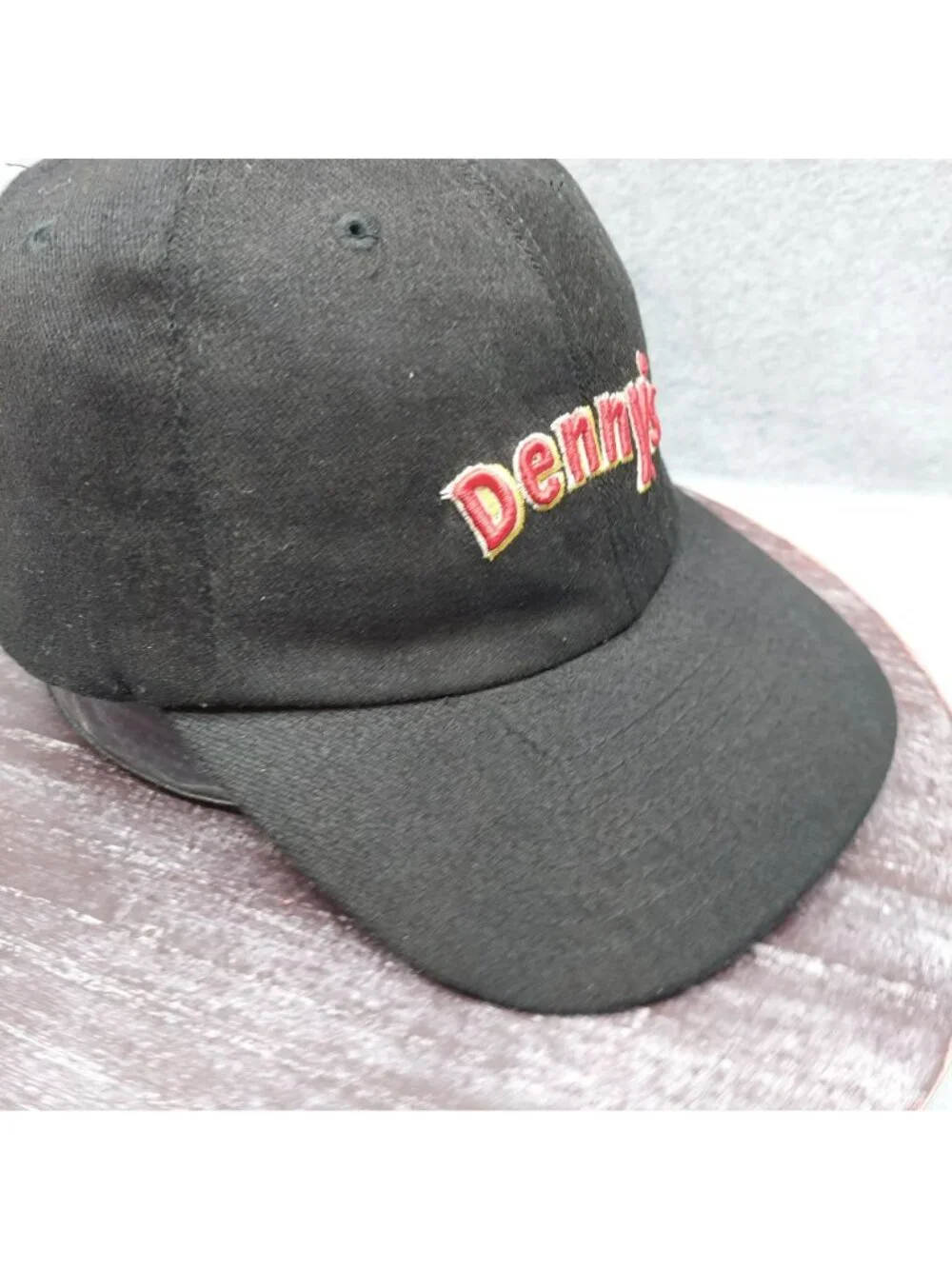 Dennys Black Adjustable Baseball Cap With‎ Embroidered Logo And Metal Clasp